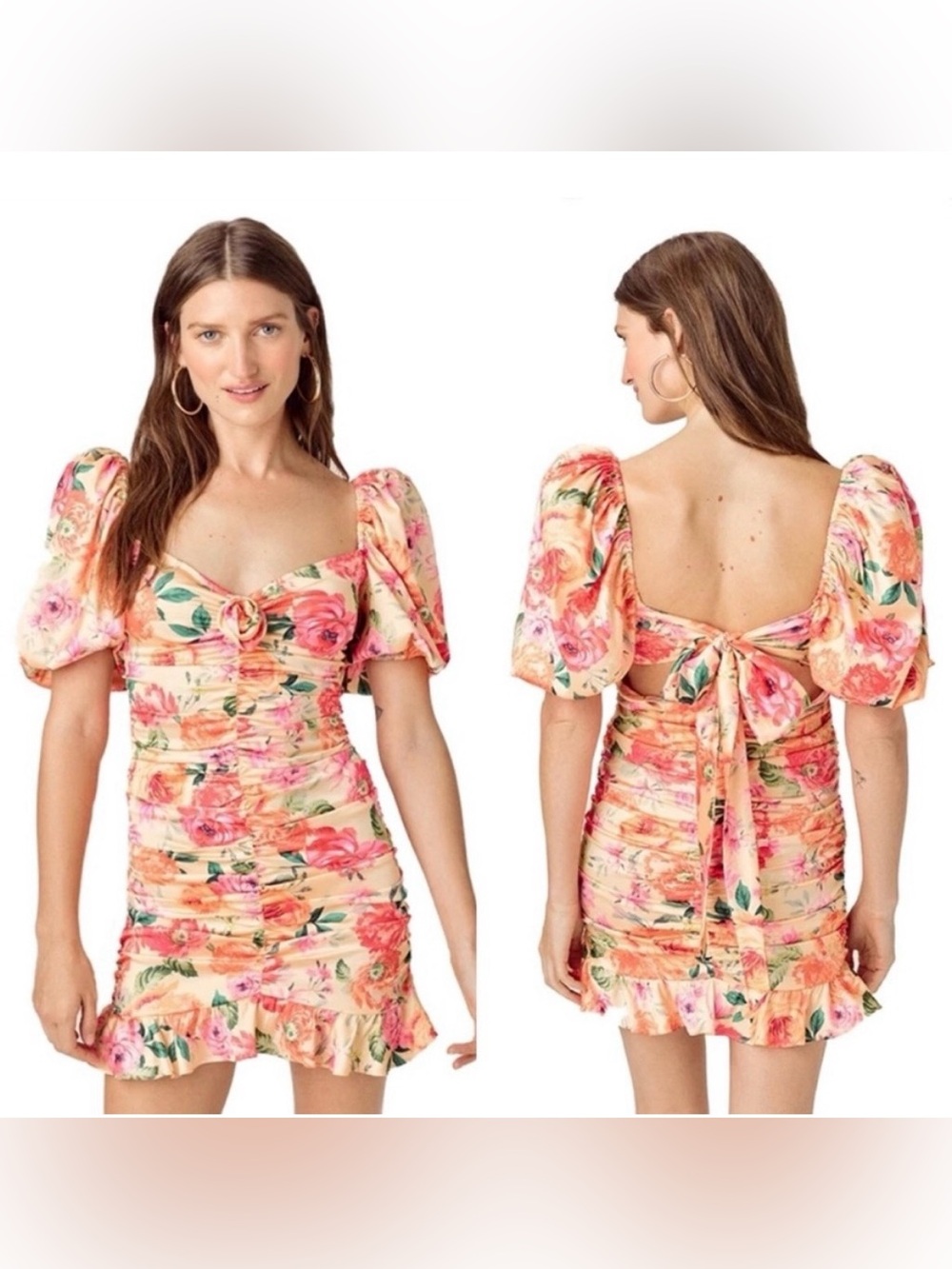 For Love & Lemons Versilla Floral Mini Dress XS Peach Cottagecore Coquette